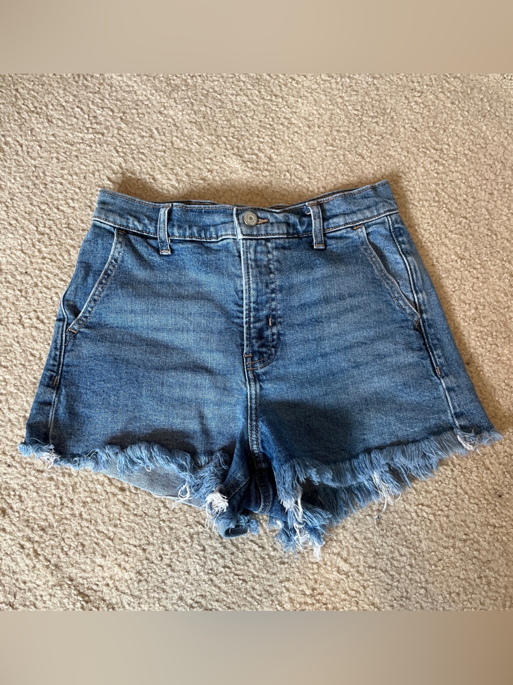 Old Navy Blue Denim High-Rise A-Line Frayed Hem Shorts